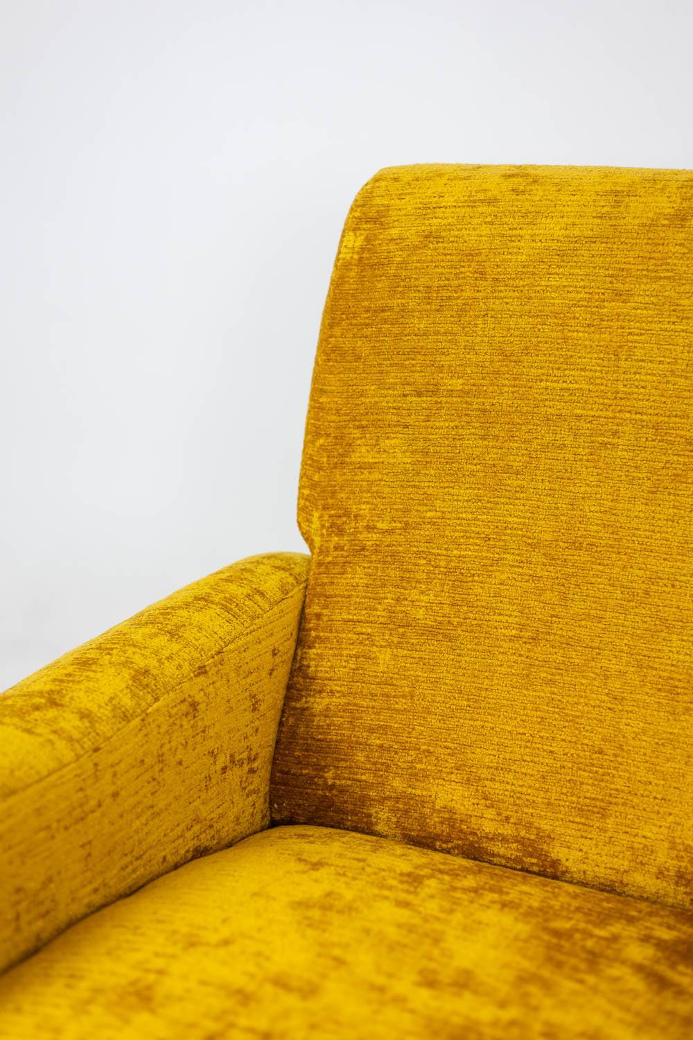 Marco Zanuso for Artflex. Yellow and gilded brass armchairs. 1950s.