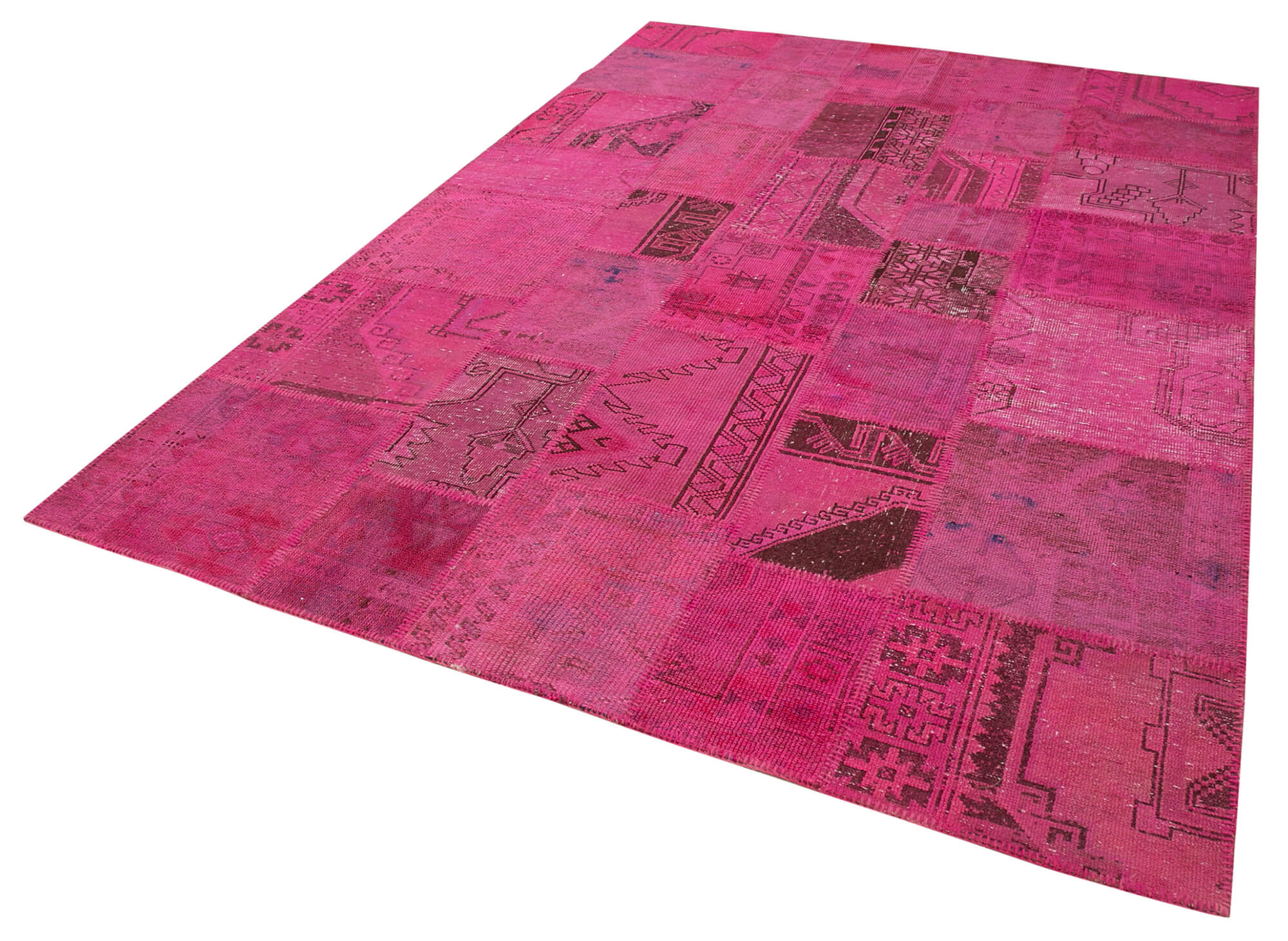 Hand-knotted oriental vintage 207 cm x 299 cm pink patchwork carpet