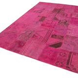 Hand-knotted oriental vintage 207 cm x 299 cm pink patchwork carpet
