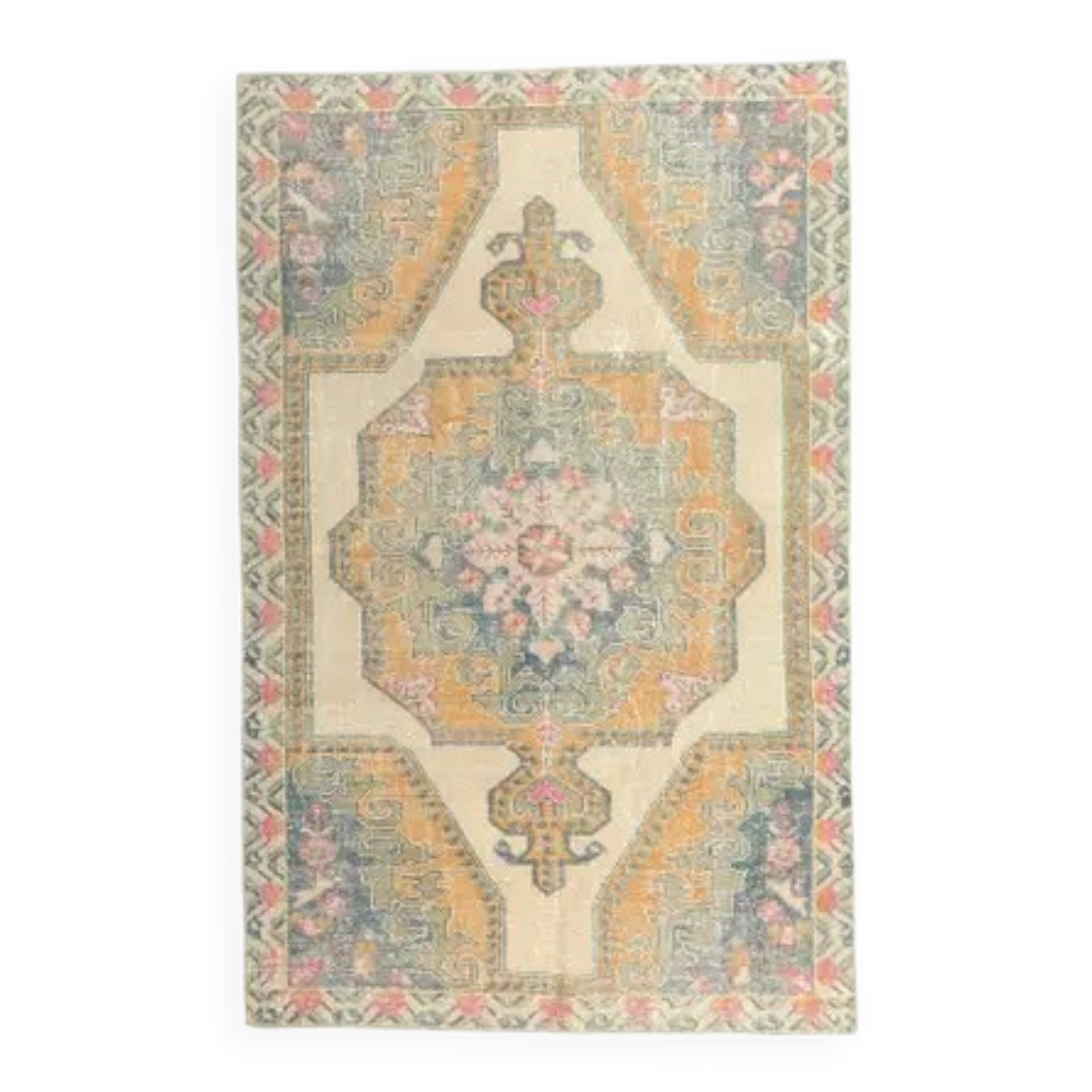 1970s vintage Turkish hand-knotted area rug 135x212