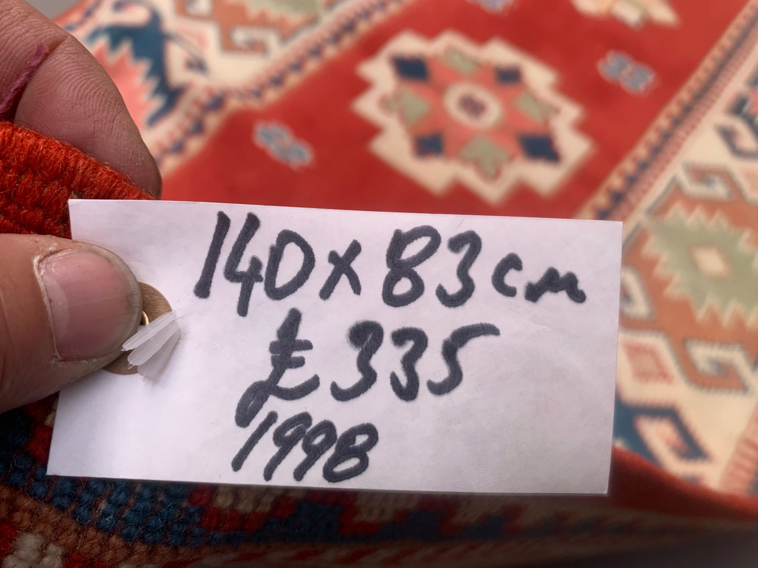 Old turkish kazak rug 140x83 cm vintage, red and blue