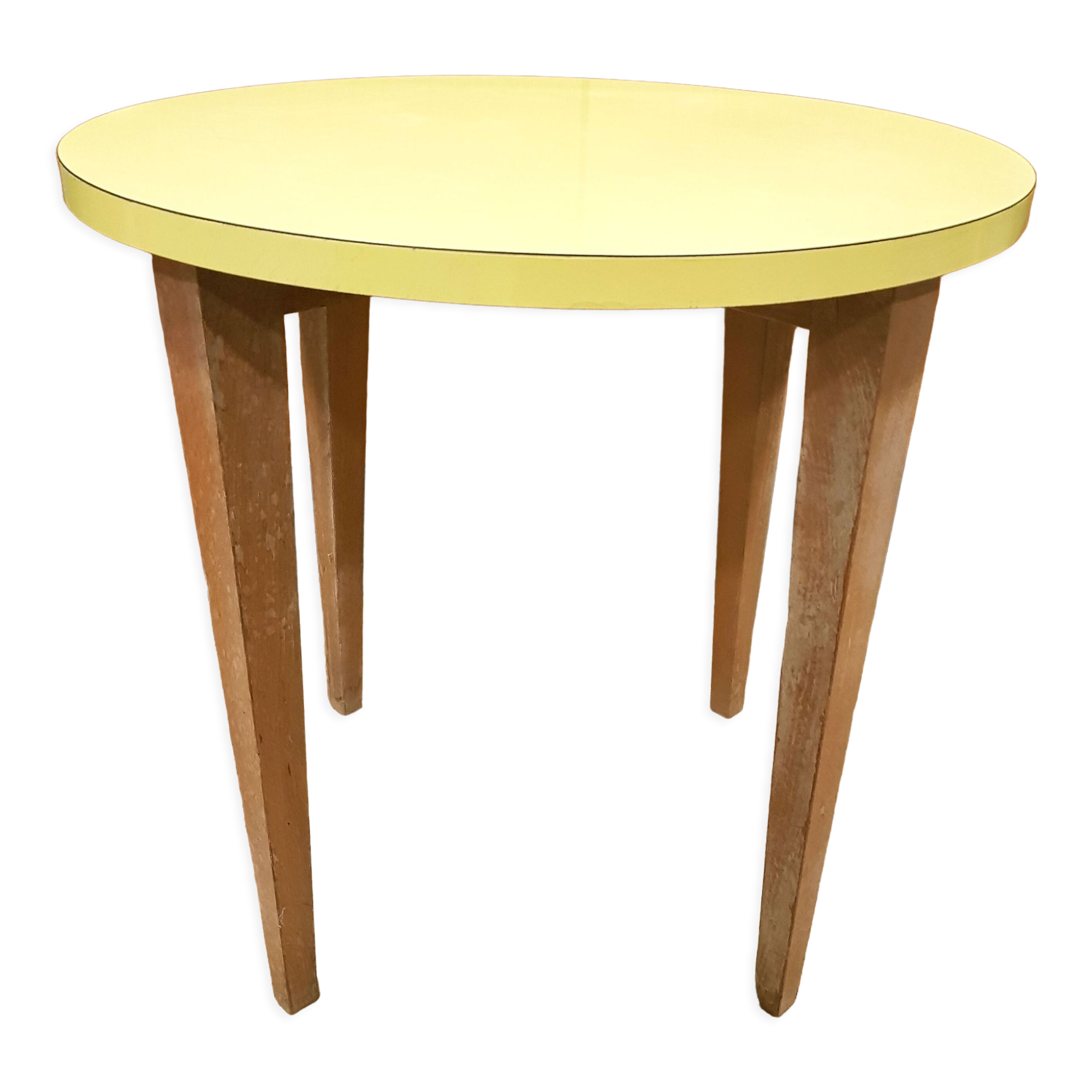 Yellow formica & wood side table