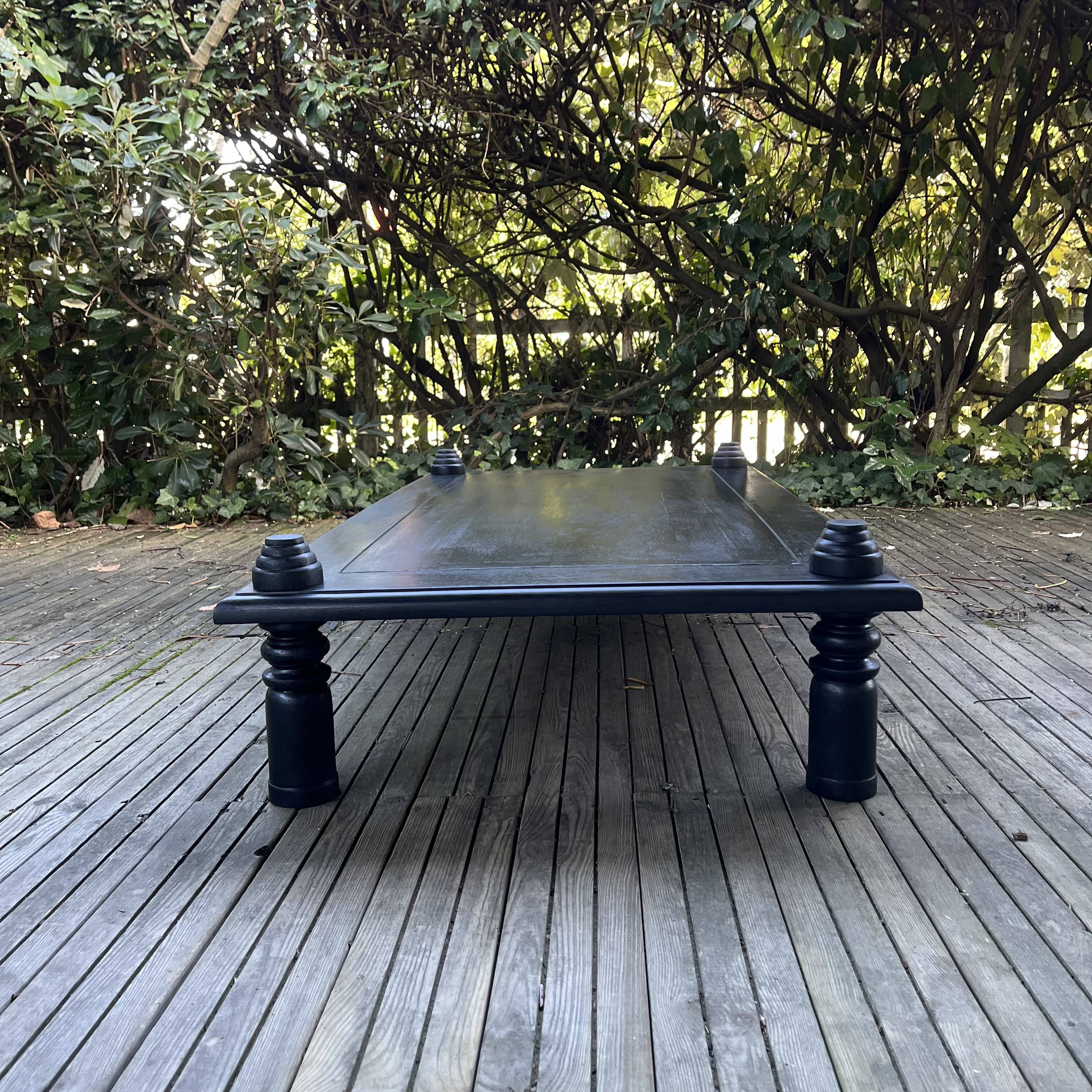 Brutalist black stained wood coffee table