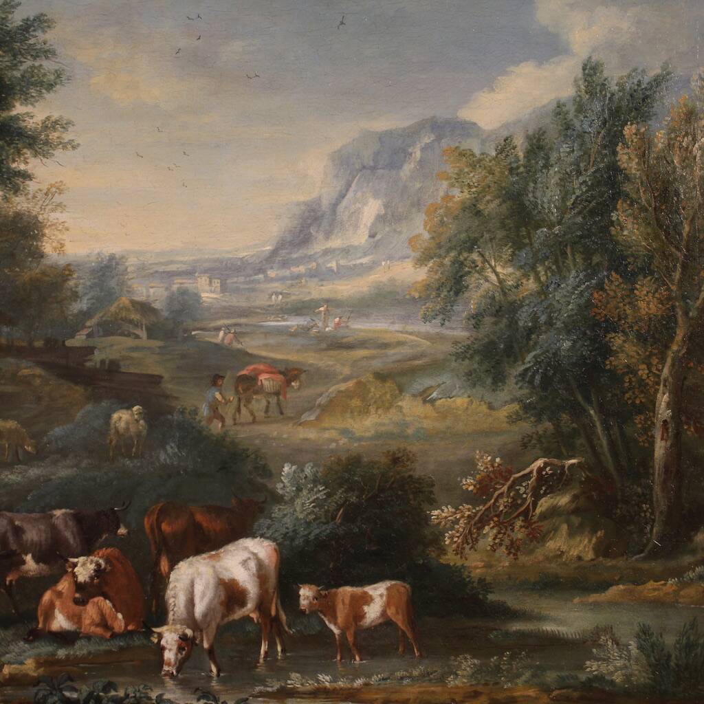 Refined 18th century bucolic landscape painting