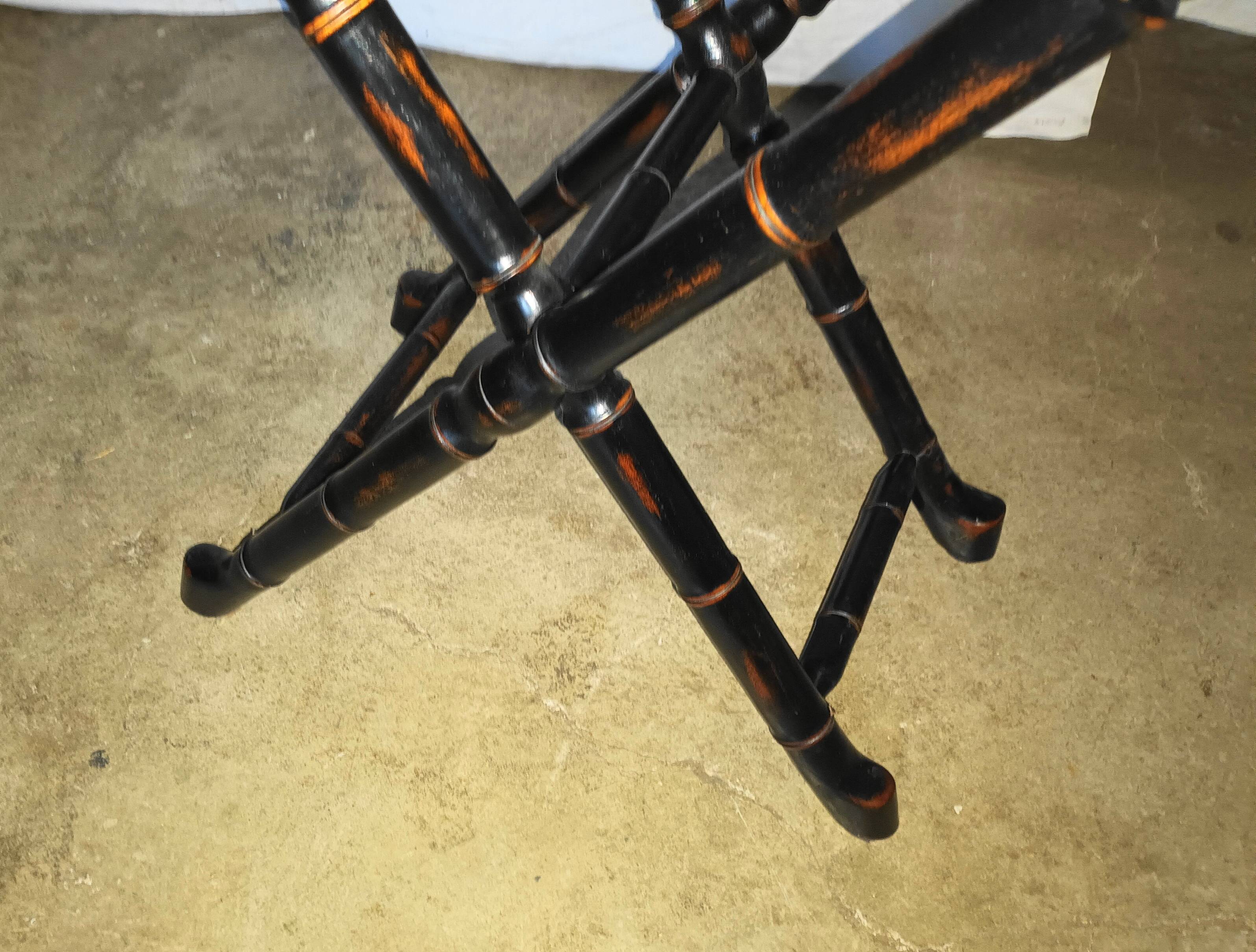 Foldable desk table in blackened wood and carved bamboo style, 1950s