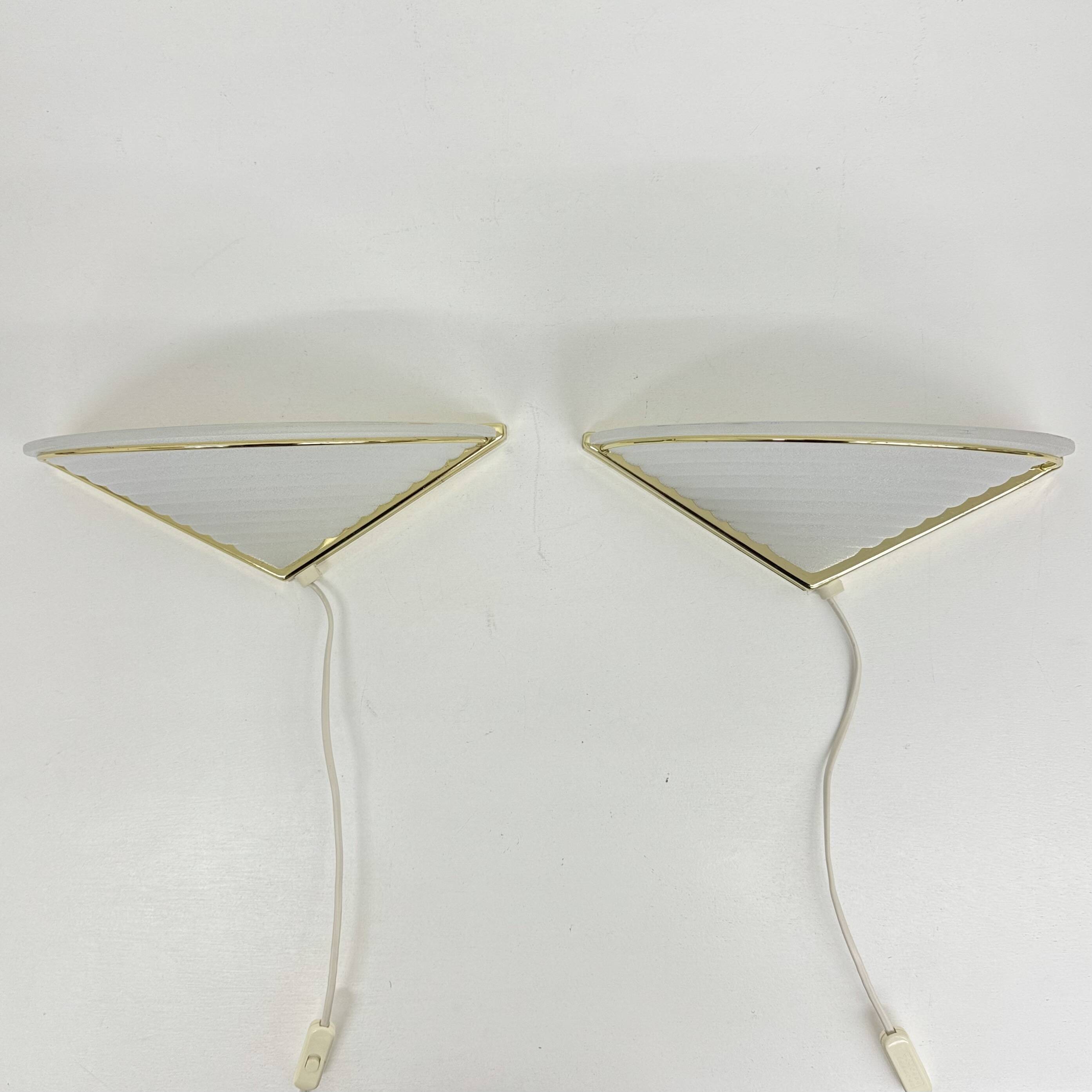 Set of Vintage Glass Wall Lamps with Gold Holder, 1970s