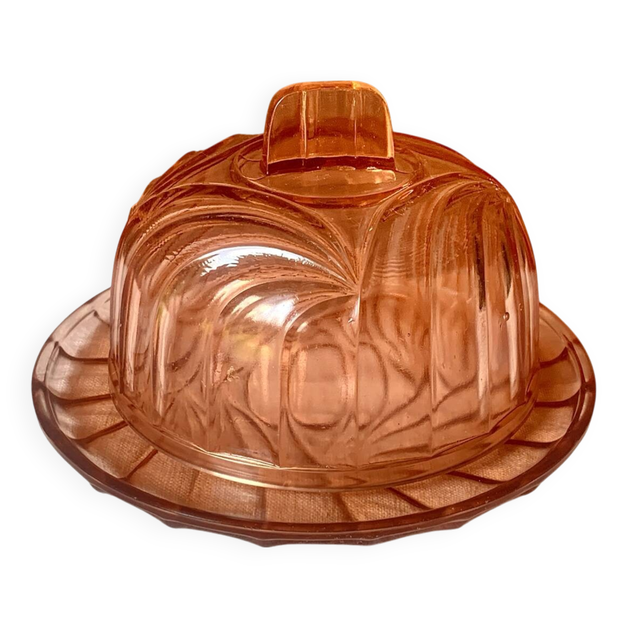 Art Deco pink glass dome cheese plate