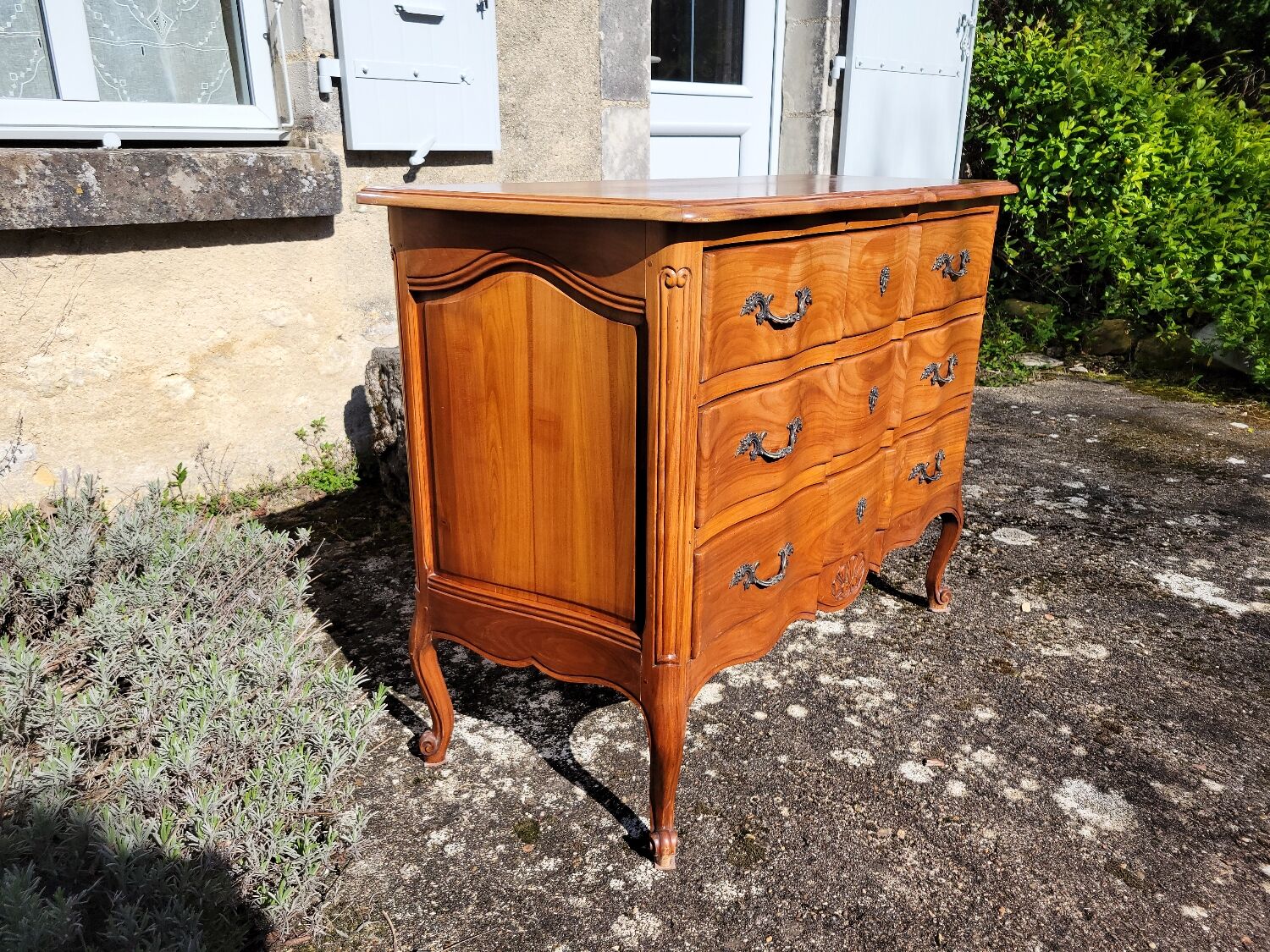 Louis XV style crossbow commode in cherry wood