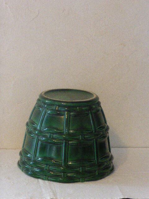 Green enamelled ceramic diramic pot cache signed b. Letalle, Saint Clement, France, numbered 4086.00, basket model, old