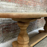 Massive oval monastery table made of bleached oak with turned legs