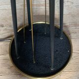 Lampadaire roseaux vintage métal noir et laiton quatre opalines blanches