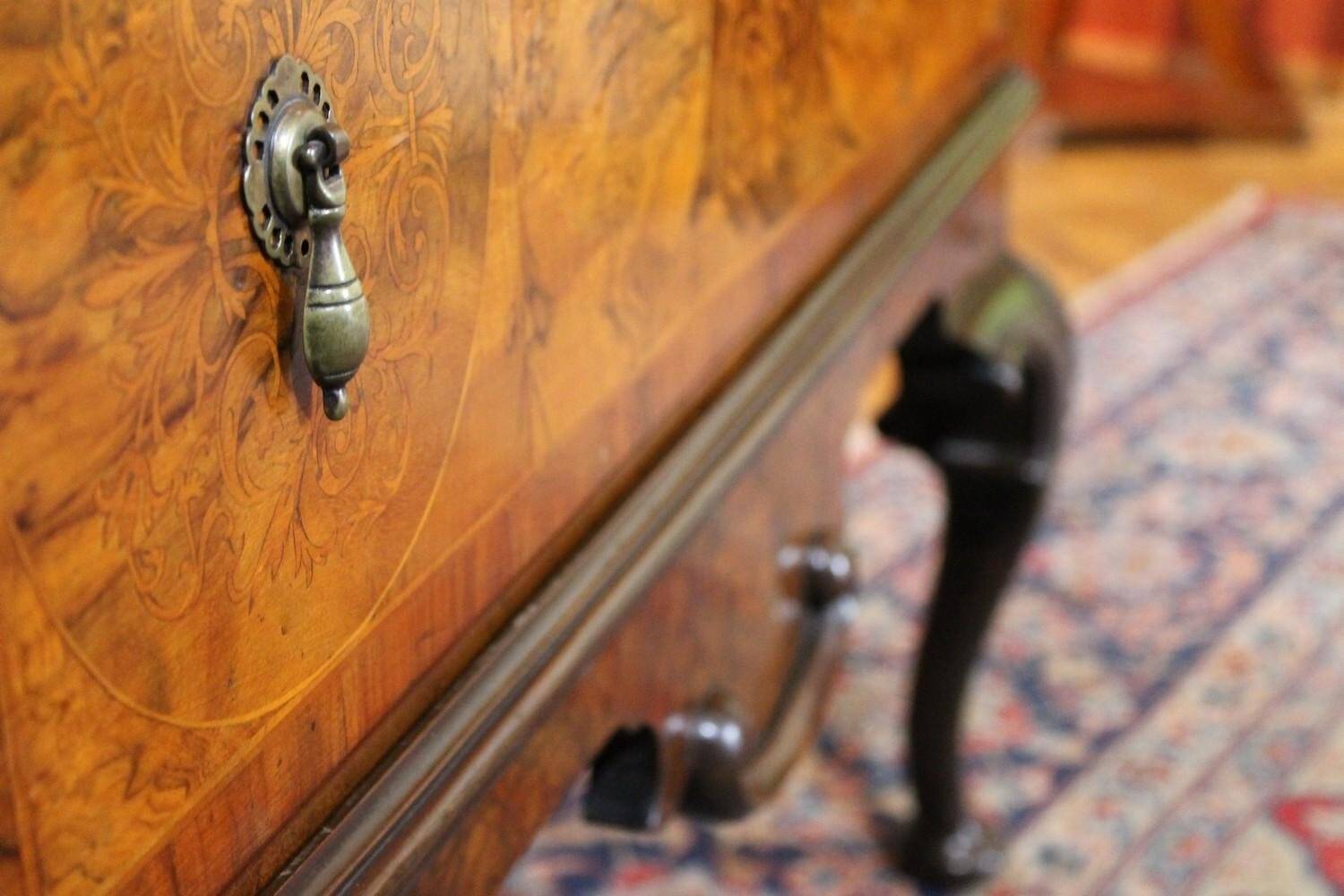 George II Burl Walnut and Marquetry Hightboard, 1890s