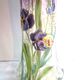 Vase émaillé legras 6 pensées multicolores, verre violet dégradé incolore.