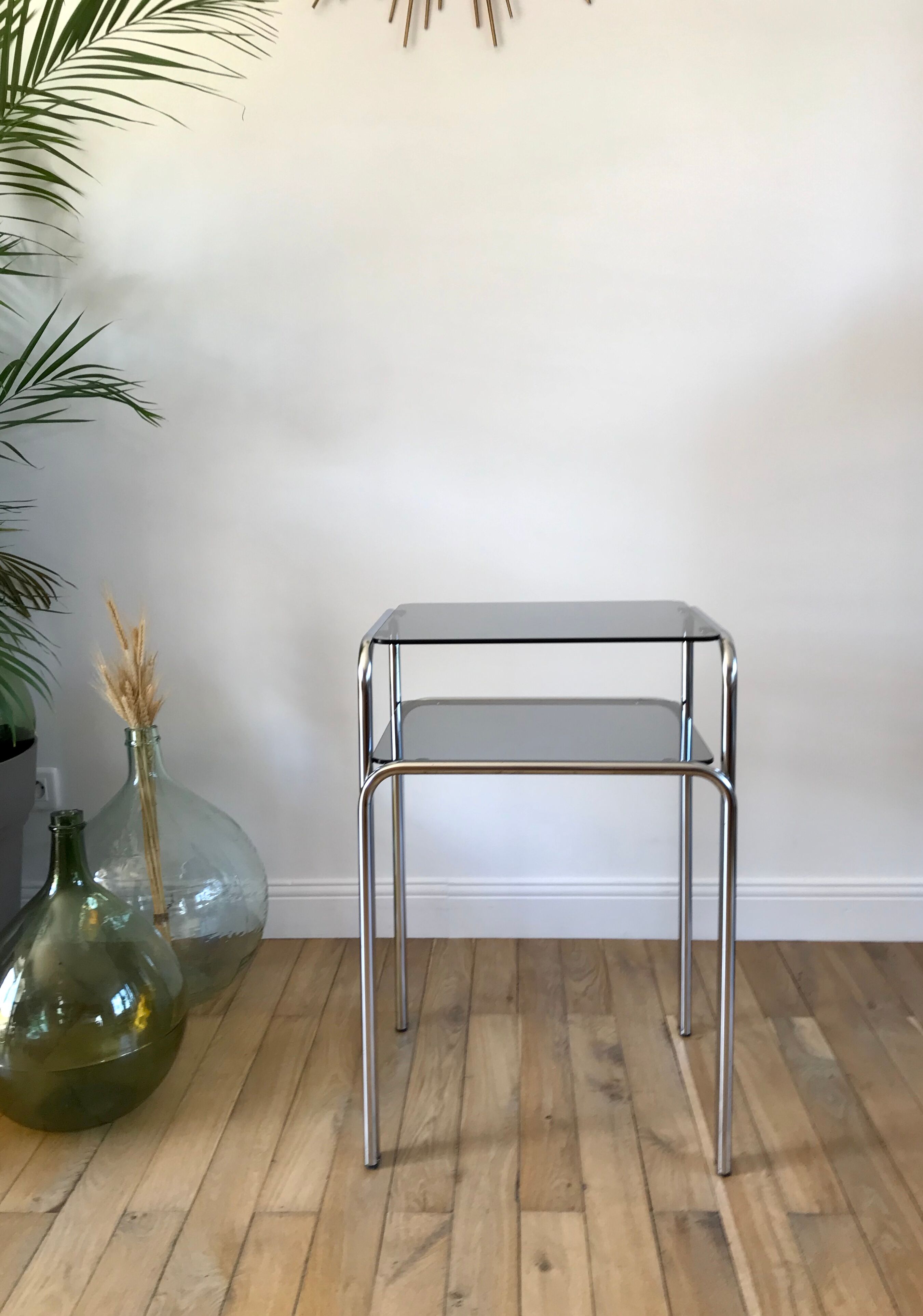 Side table in chrome and smoked glass 70s