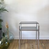 Side table in chrome and smoked glass 70s