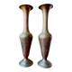 Pair of vintage brass hand-engraved flower vases.