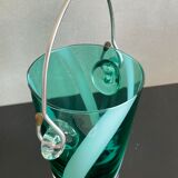 Bucket with ice cubes colored green glass