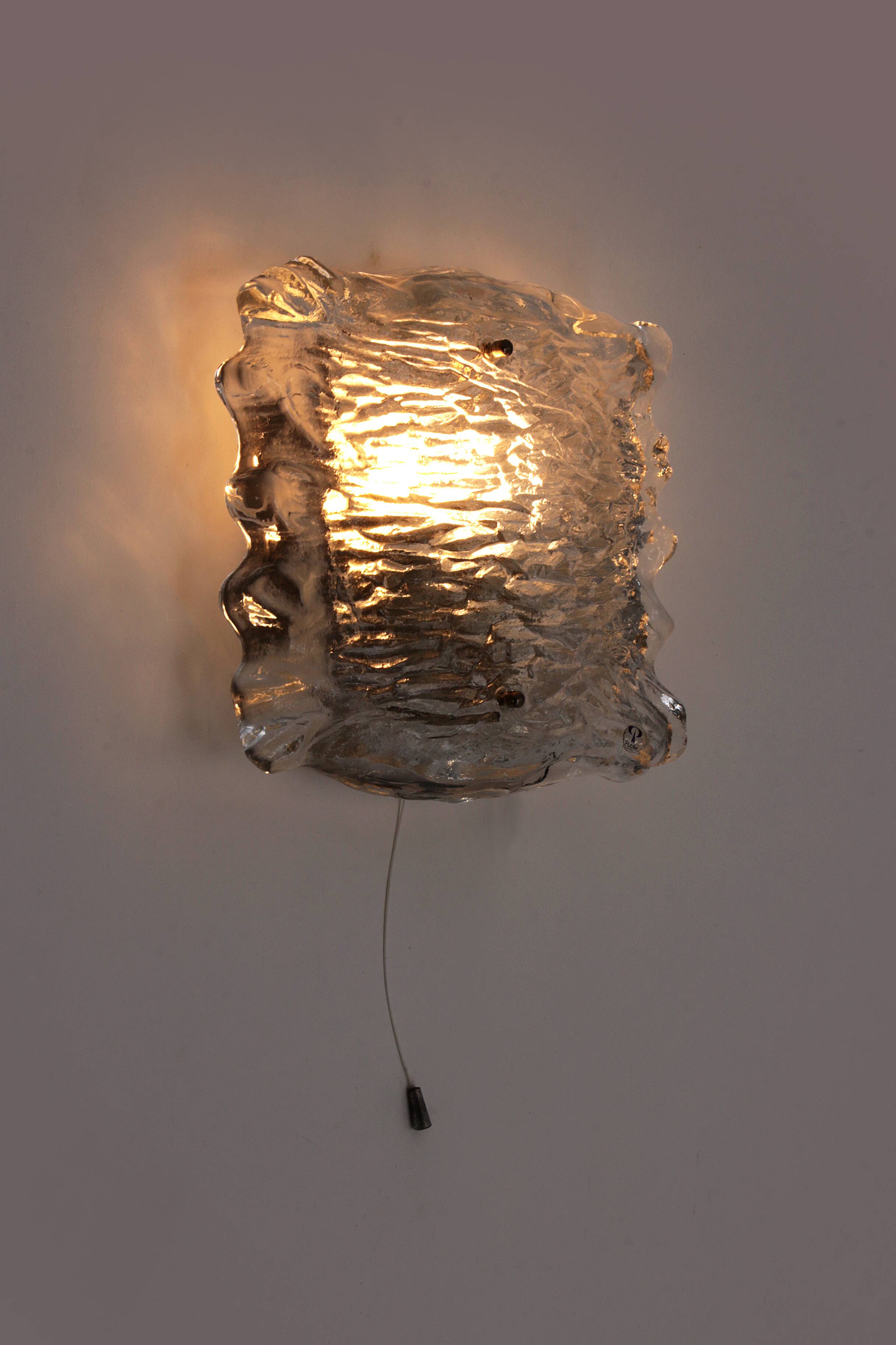 Large wall lamp Peil & Putzler ice glass, 1960 Germany