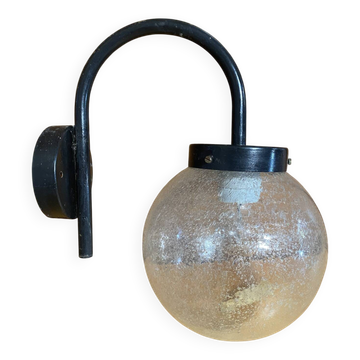 Applique Ancienne Extérieure Boule Verre Bullé Col de Cygne Metal Noir
