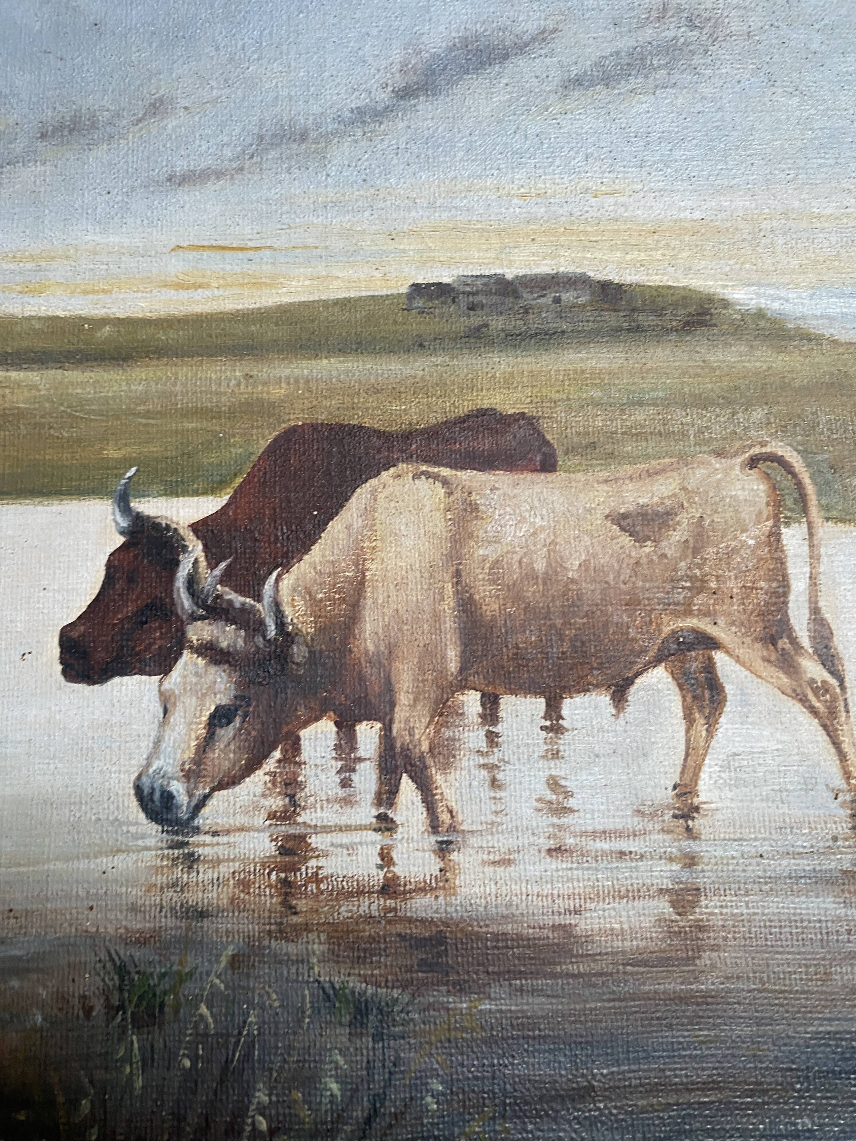 Painting Pastoral Scene at the River – French School, late 19th century