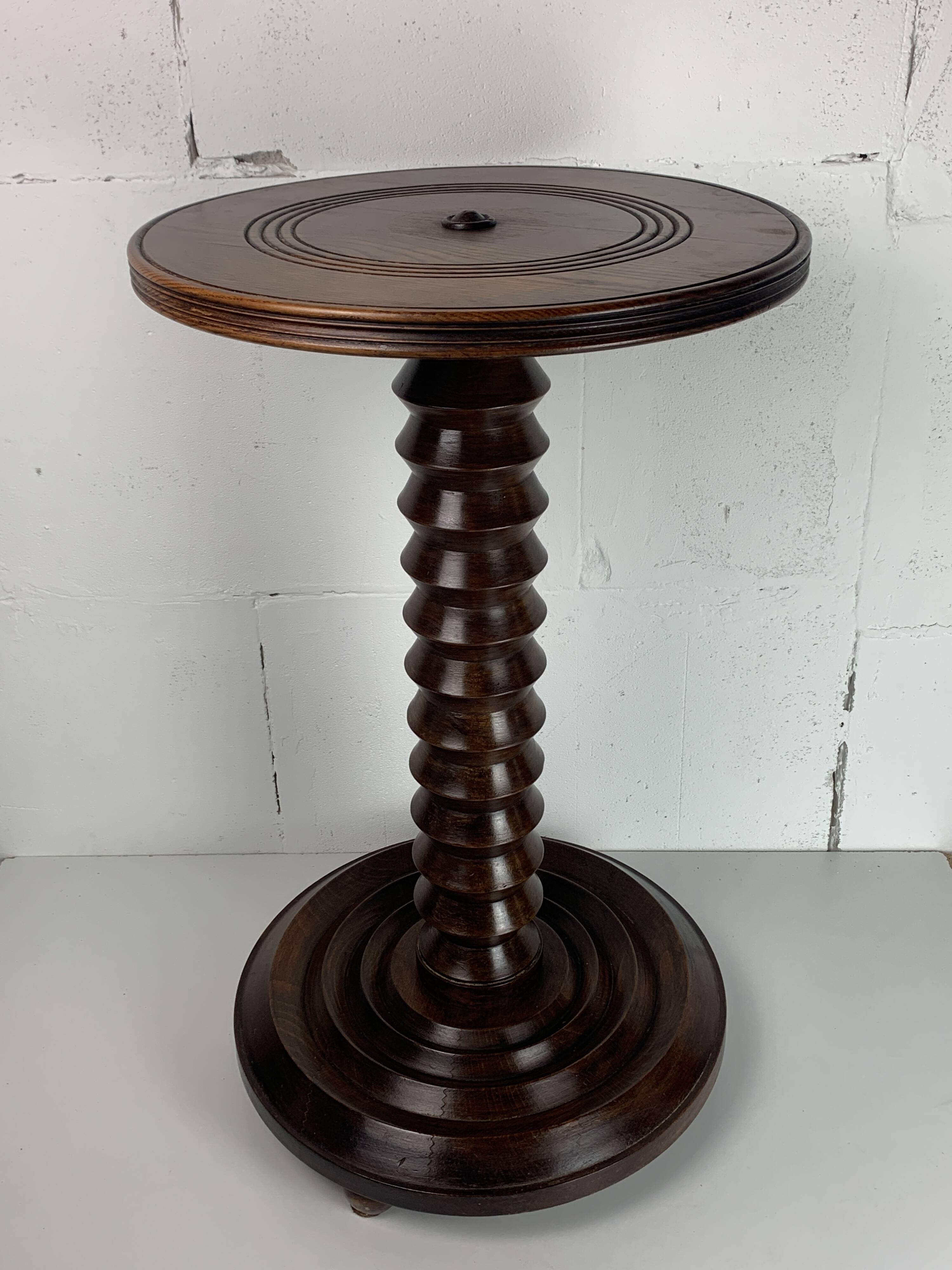Brutalist French Wood Turned Wine Press Side Table in the style of Charles Dudouyt, France, 1940s