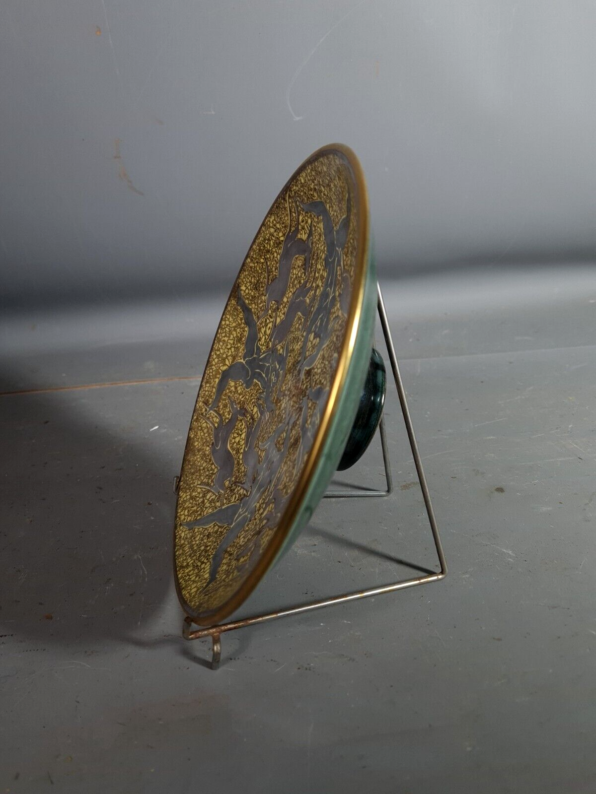 Jean Mayodon glazed ceramic cut decoration women and deer Signed SB