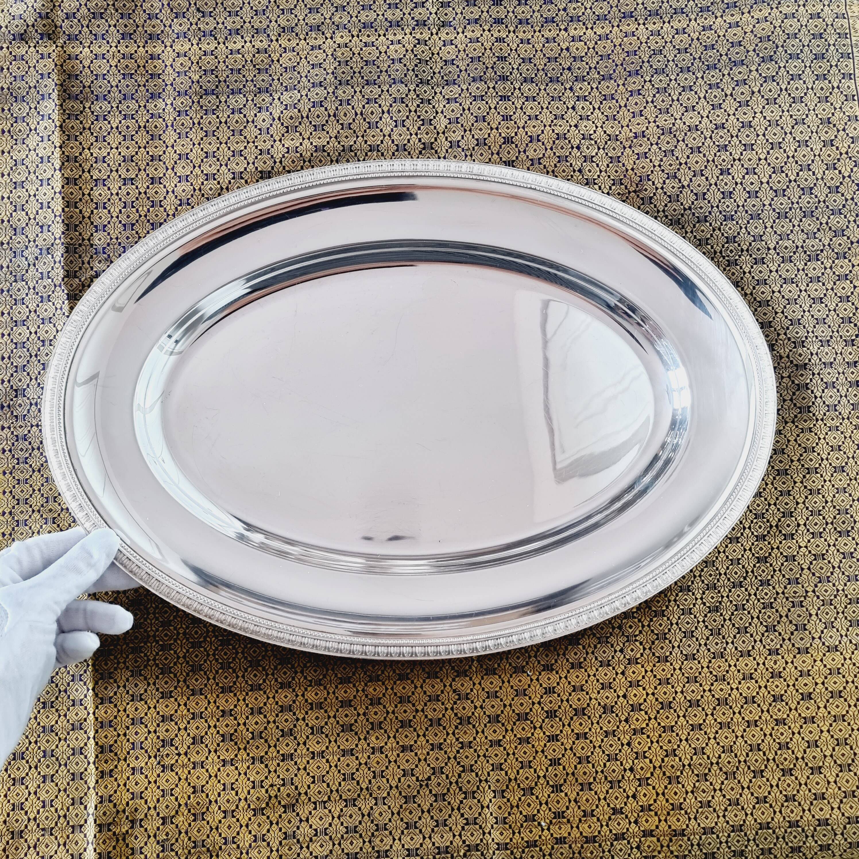 Oval silver metal tray Christofle Gallia Malmaison model
