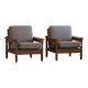 Modern Danish, Pair of Lounge Armchairs in Oak and Linen, Henning Kjærnulf, 1960s