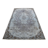 Tapis Turc Vintage Surteint, Tapis en Laine Bleu Gris, 164x258 Cm