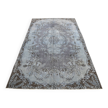 Tapis turc vintage surteint, tapis en laine bleu gris, 164x258 cm