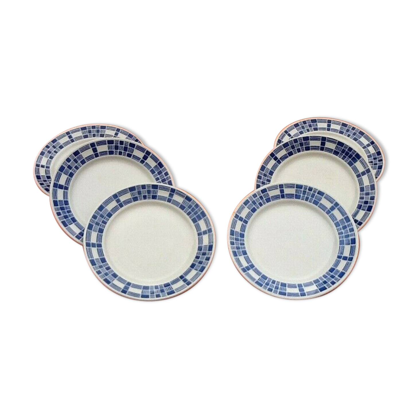 Suite de 6 assiettes plates  F.B Badonviller Fenal Frères Art Déco Années 1930-1940