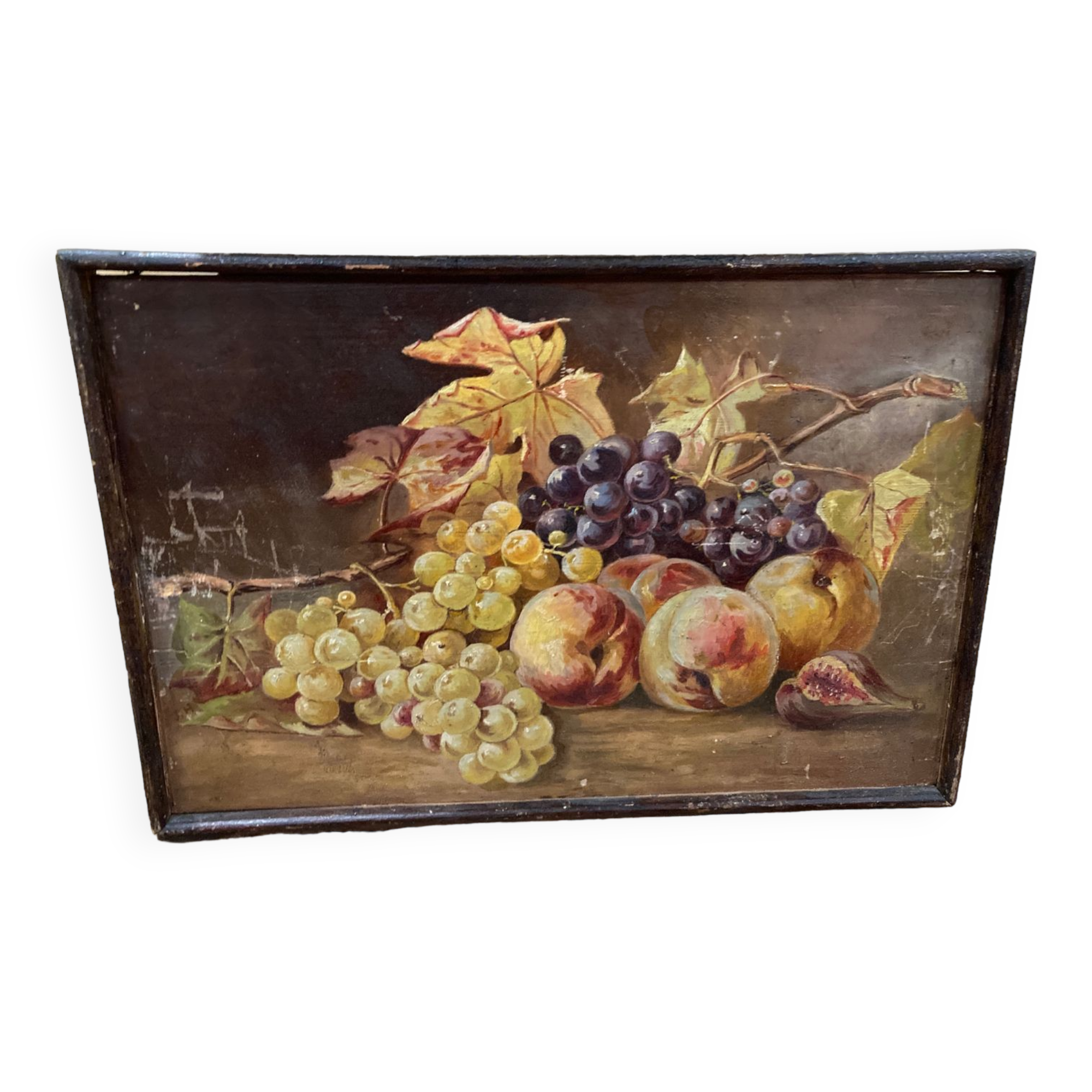 Still life on wood painted in oil 19th