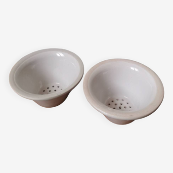 Set of 2 vintage beige enameled ceramic herbal tea filters