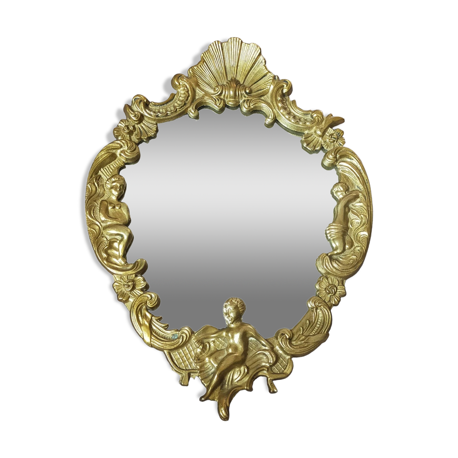 Gilded bronze mirror with angel ornament