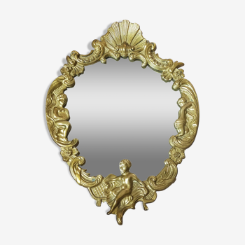 Miroir en bronze doré avec ornement anges