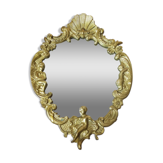 Miroir en bronze doré avec ornement anges