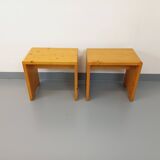 Pair of vintage Charlotte Perriand Les Arcs stools in pine from the 60s 70s