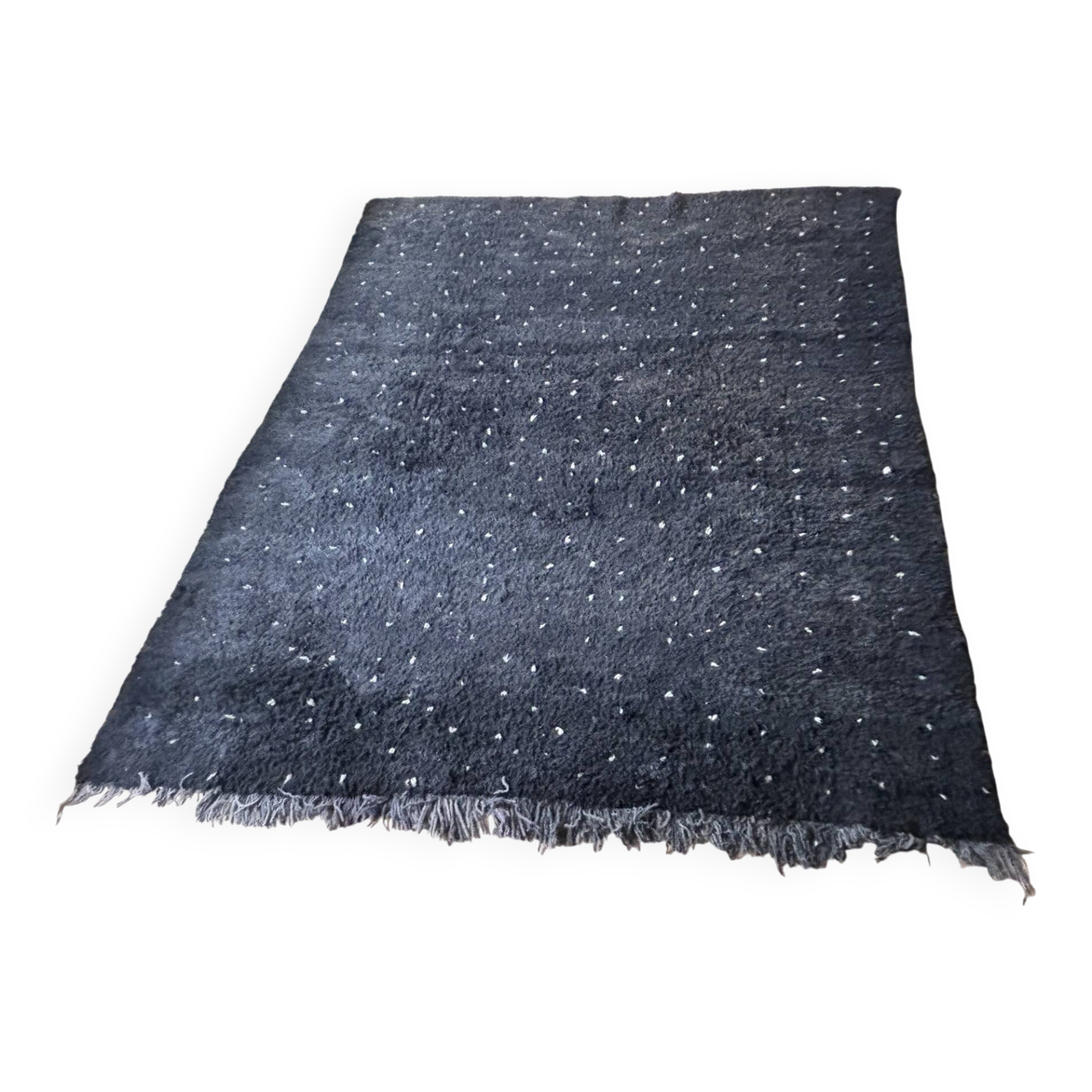 Moroccan Berber rug Beni Ouarain black with white spots 254 x 205 cm
