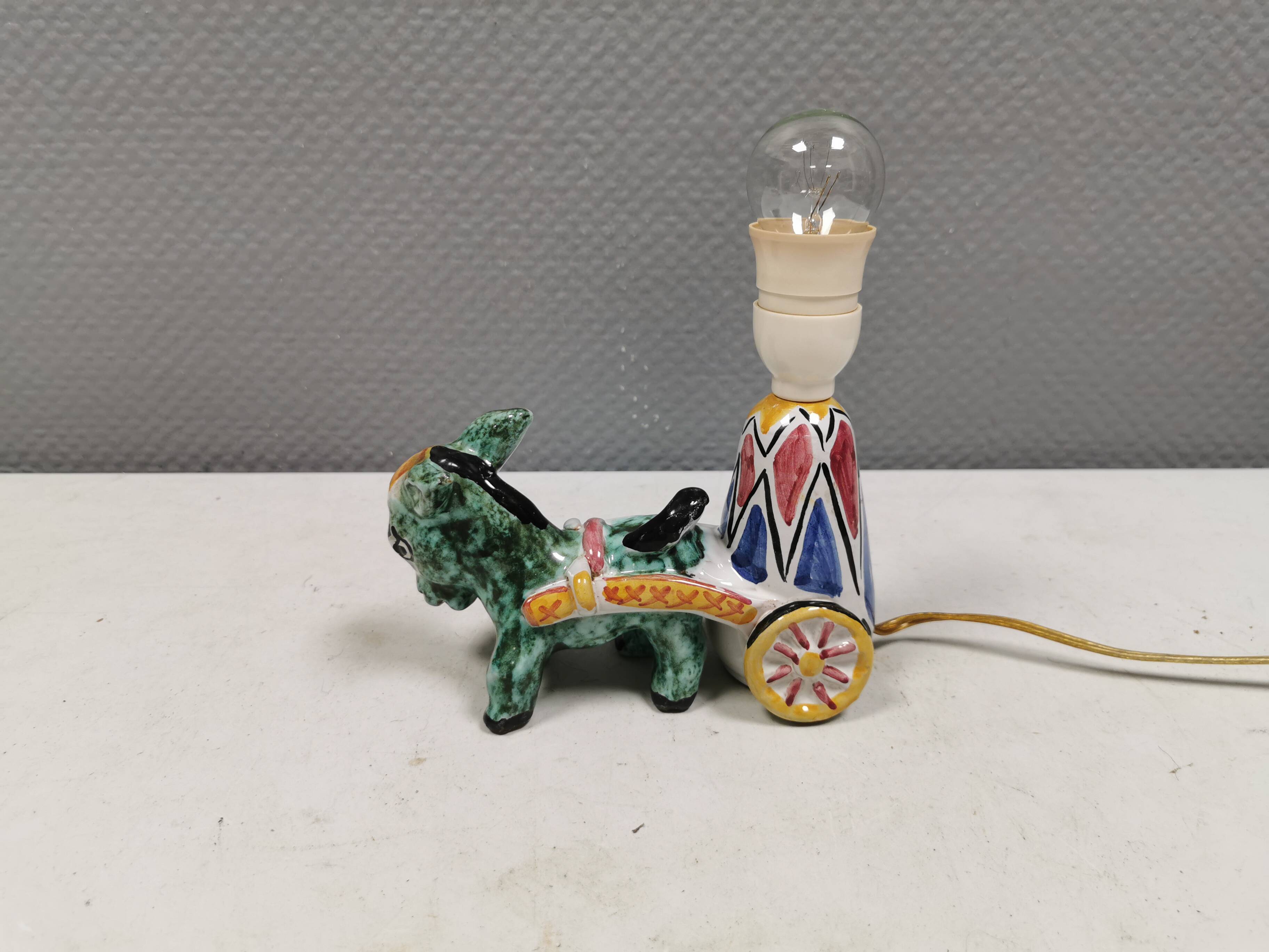 Unique "donkey" table lamp in ceramic with a harlequin pattern, Italy 1970s