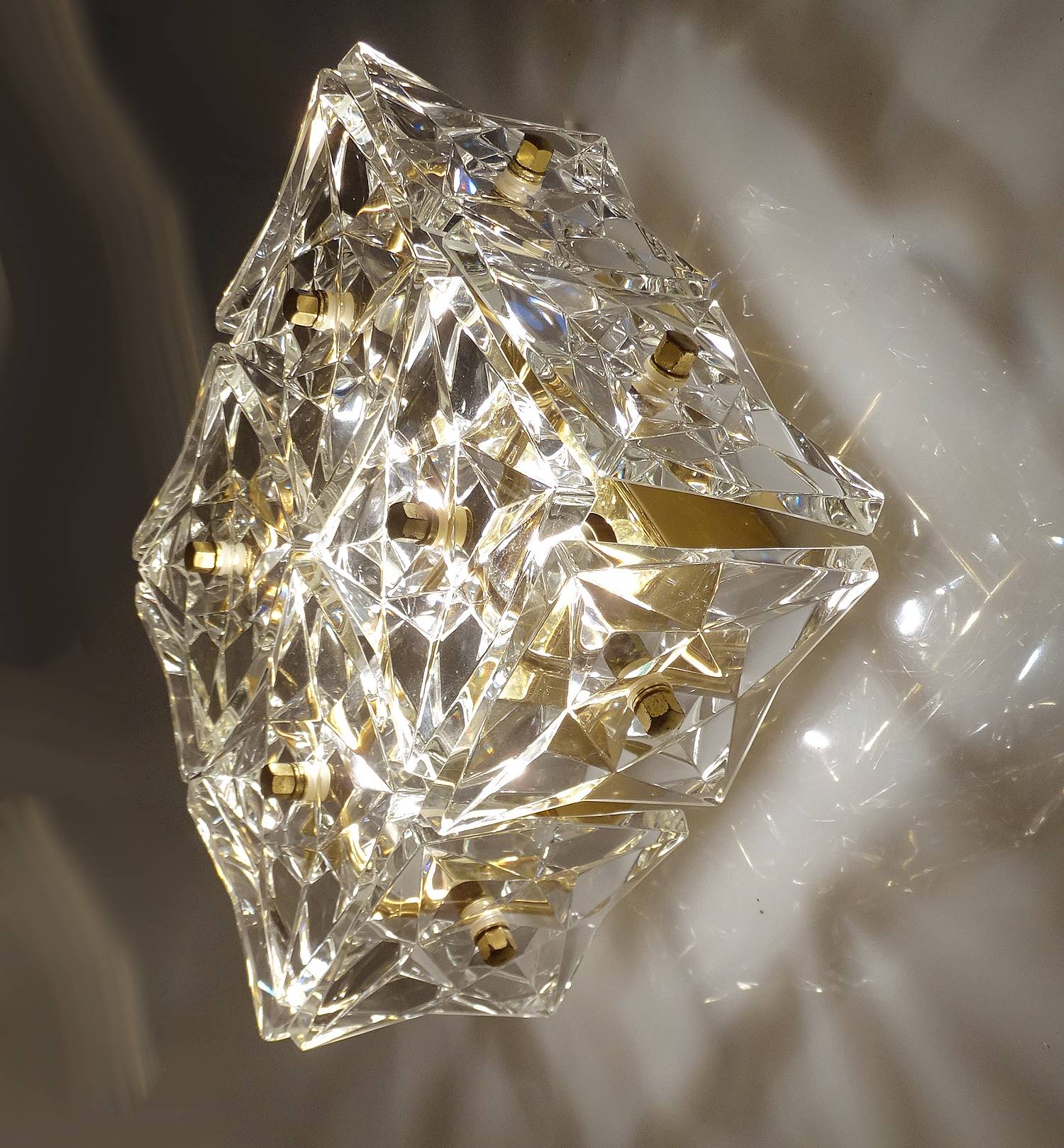 pair vintage wall lamps 60s golden crystal fine gold