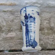 Vintage 1950 Brutalist vase in pottery with blue glazes, signed Blaso.