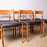 6 Danish chairs in teak and new skai, model 418 by Arne Vodder 1960.