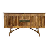 Vintage bamboo and brass sideboard by Audoux Minet