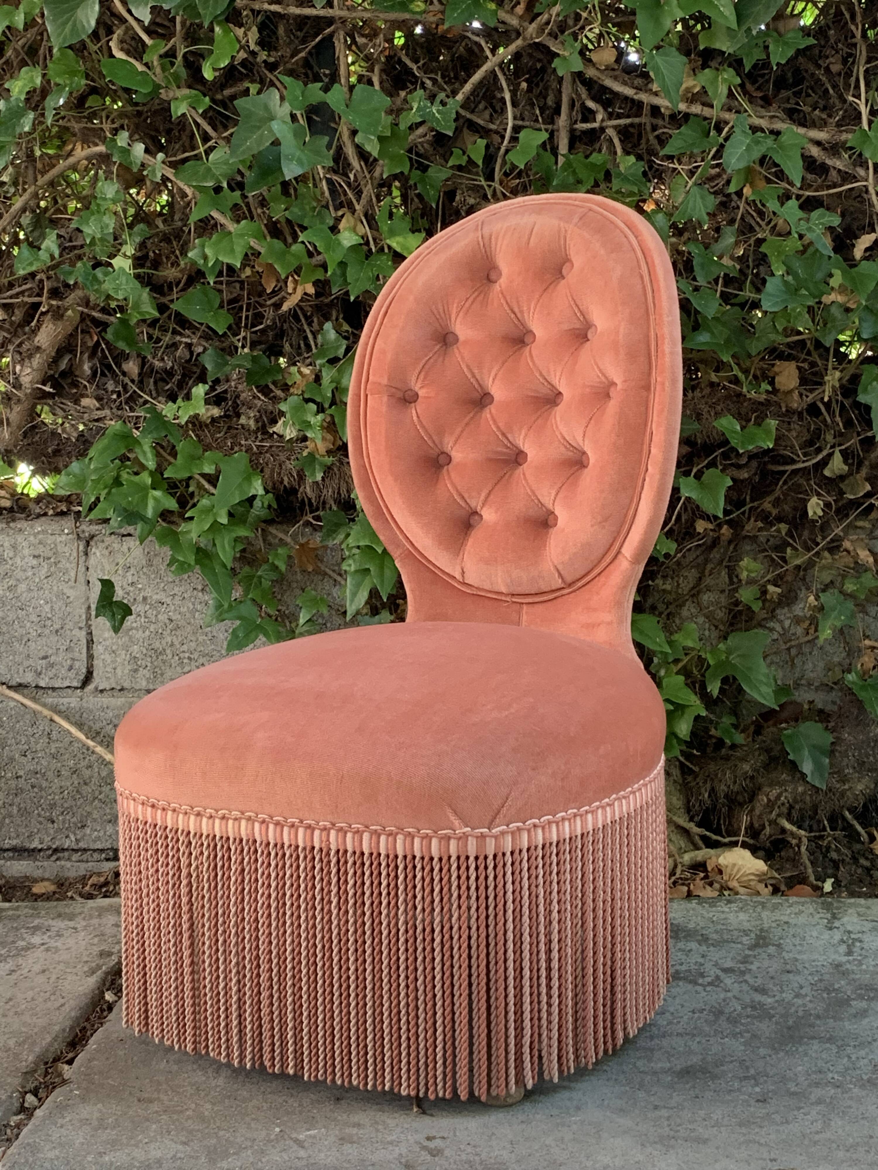 Vintage pink upholstered toad chair