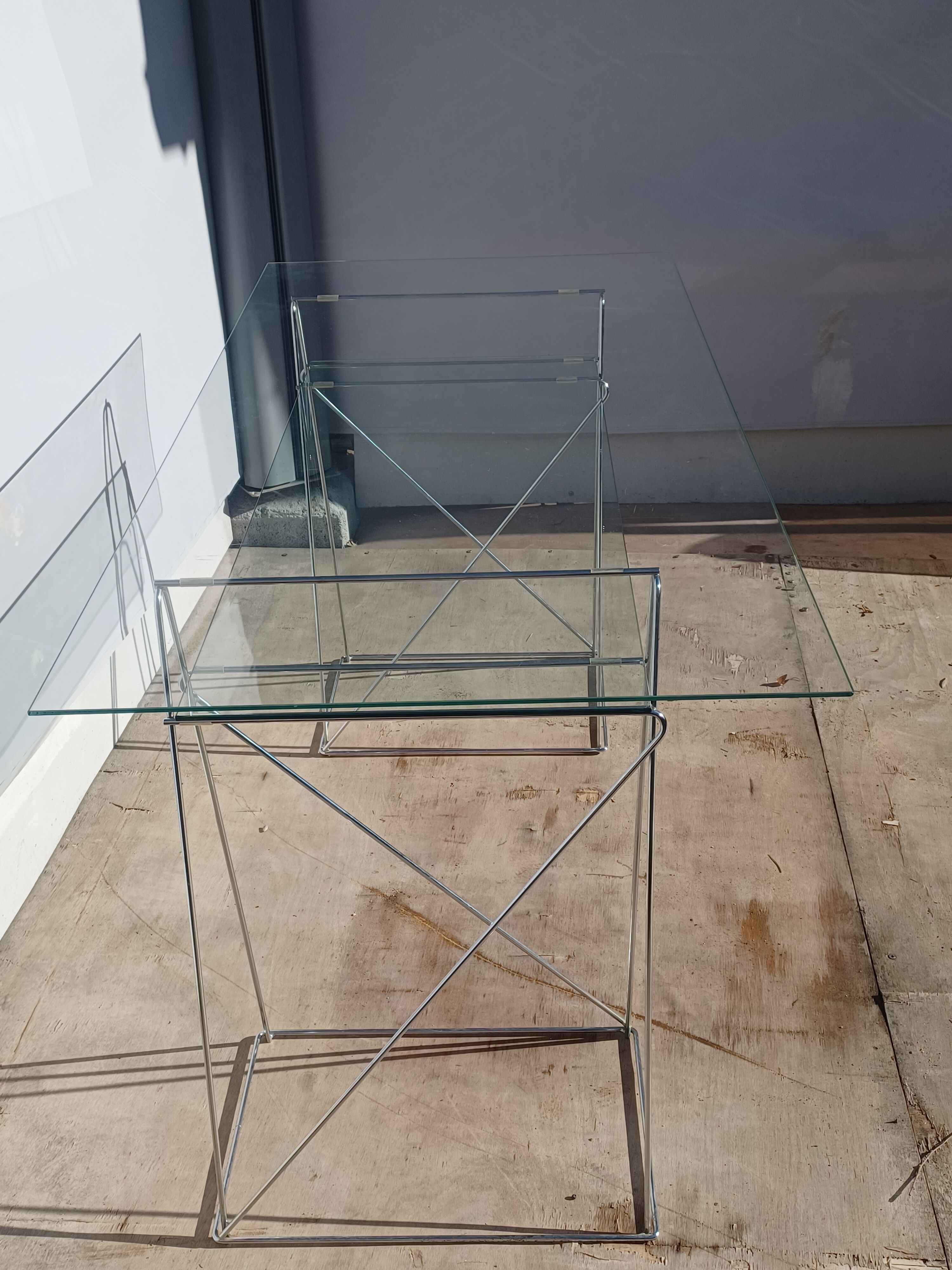 Vintage minimalist desk table steel and glass