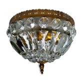 Plafonnier corbeille ancien à pampilles de cristal
