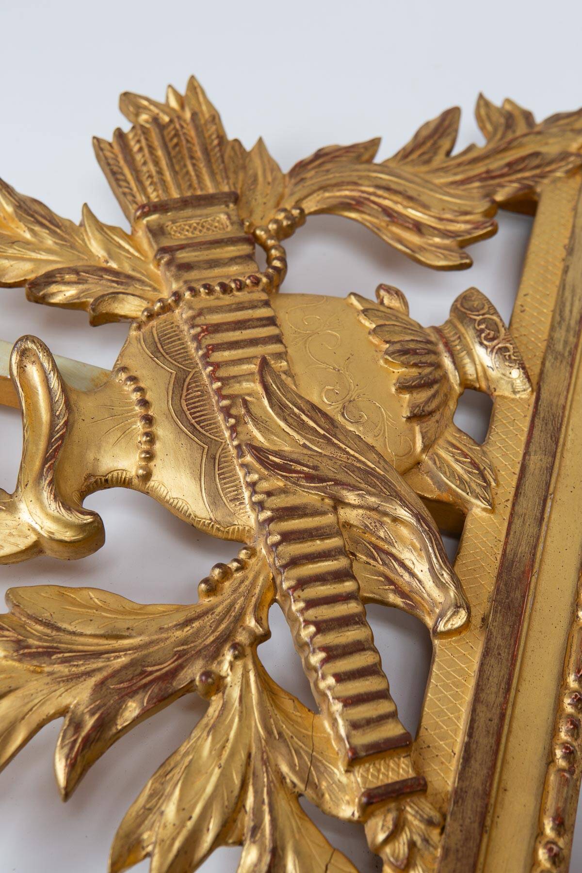 French gold mirror with a Louis XVI style pediment c. 1940/50 (95*54 cm)