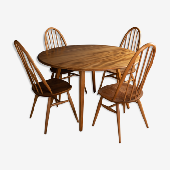 Restored Vintage Retro Ercol 1960s 384 Round Dining Table & 4 370 Windsor Arm Chairs Regular price
