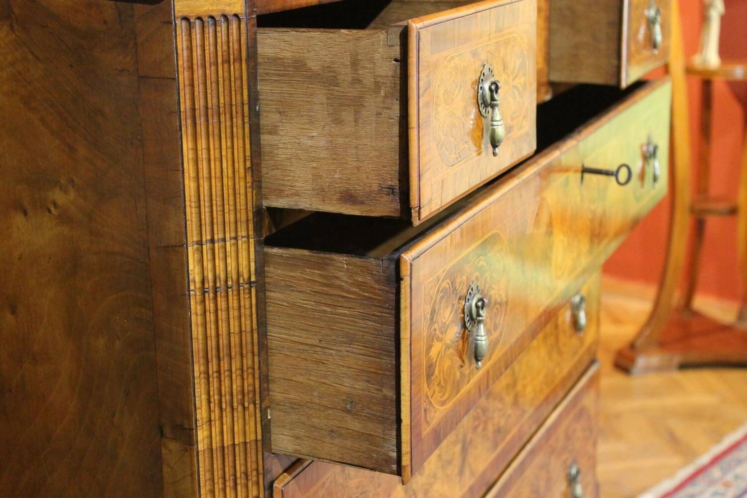 George II Burl Walnut and Marquetry Hightboard, 1890s