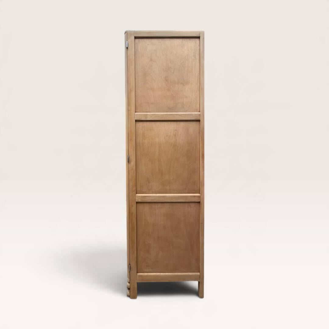 Parisian Art Deco wardrobe, renovated with raw wood.